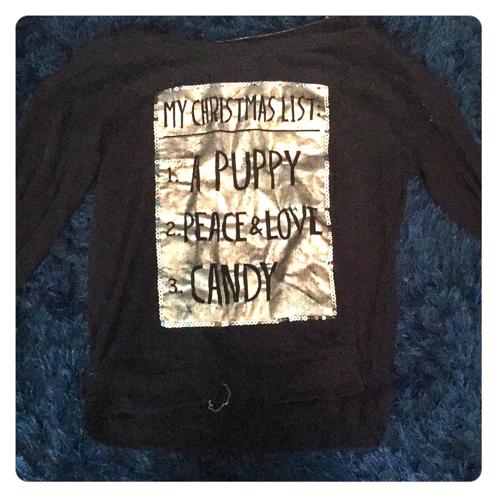 Justice Christmas list gold & black longsleeve tee